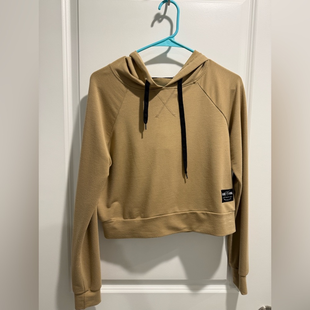 Flag Nor Fail Cropped Hoodie Small Tan Athletic Pullover